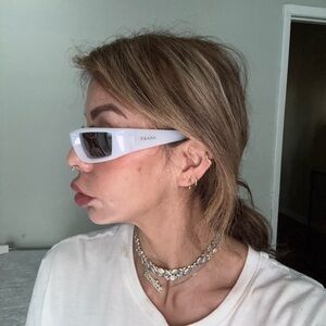 Prada White Slim Rectangle Sunglasses with Dark Lenses